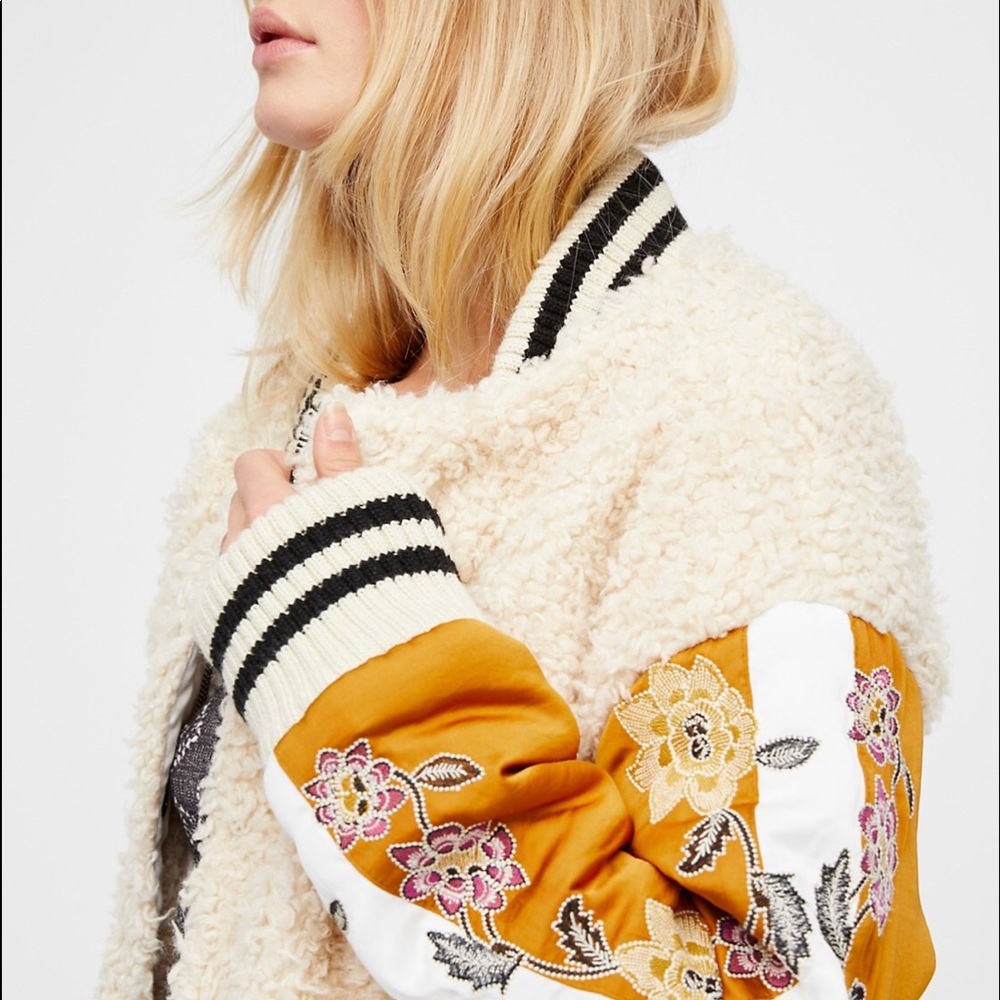 Dandelion Furry Varsity Jacket S Free People
